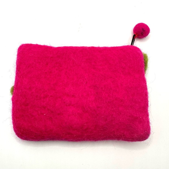 NWOT Pink Floral Felted Wool Zippered Coin Pouch- Fair Trade from Nepal - Picture 6 of 11